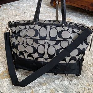 Coach 2009 Stripe Jacquard Black and Gray Baby Bag (F13803)